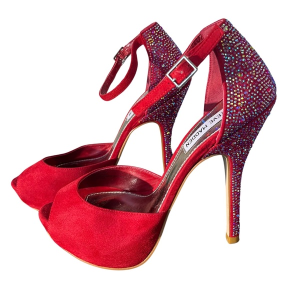 Steve Madden Shoes Steve Madden Red Rhinestone High Heel Sandals In